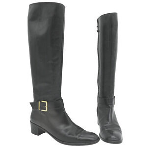 Salvatore Ferragamo Black Pull On Riding Boots Italian Leather Equestrian 7.5